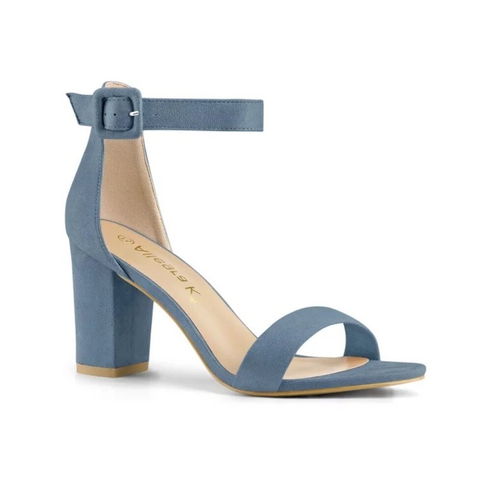 Haze Blue Chunky Heel Ankle Strap Sandals